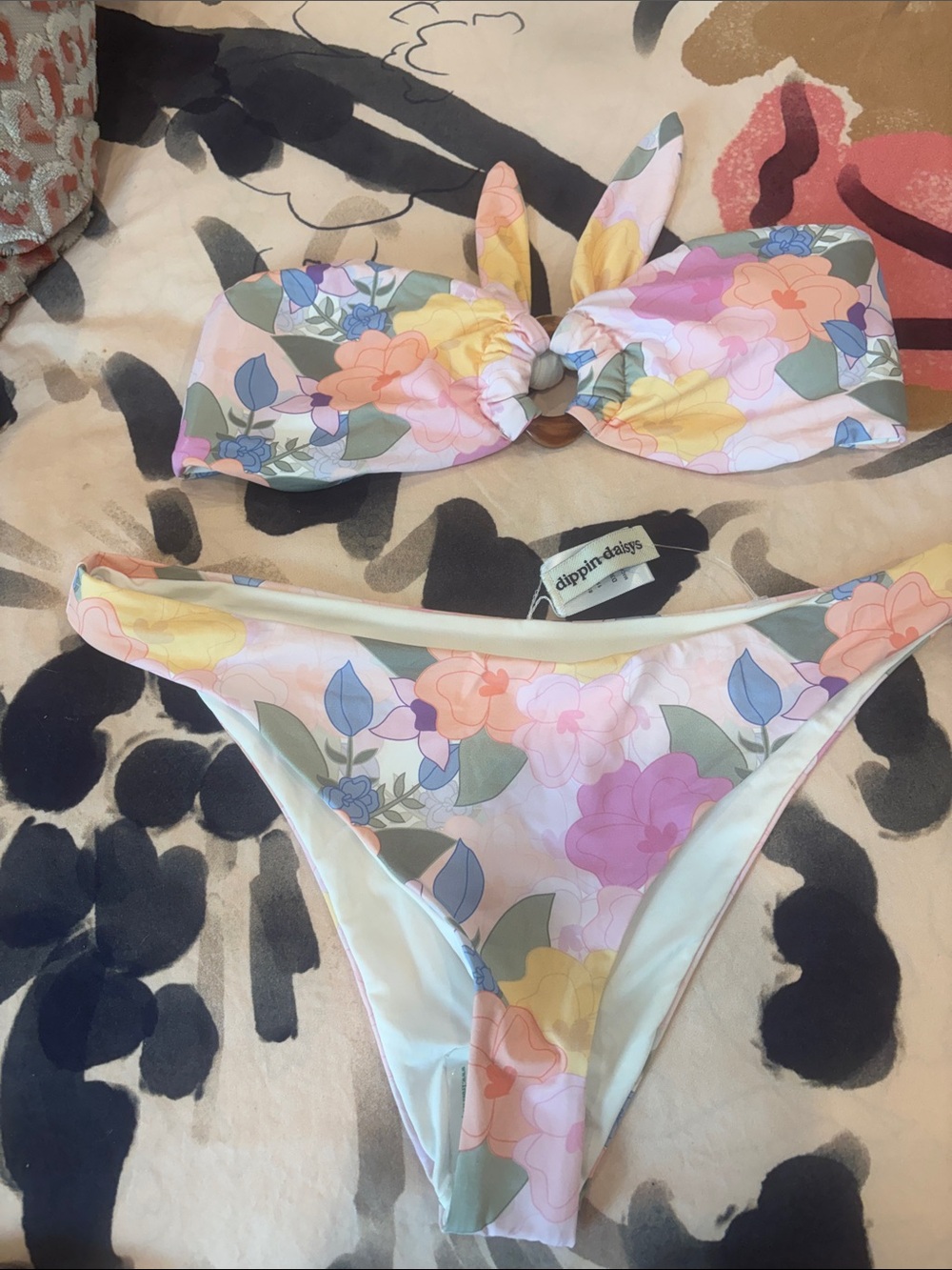 Dippin' Daisy's Pastel Floral Bandeau Bikini Set - Pink, Yellow, Green, Blue